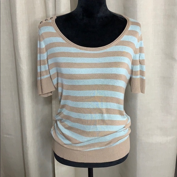 NWT...LOFT lightweight sweater knit top...blue and tan - Picture 1 of 4